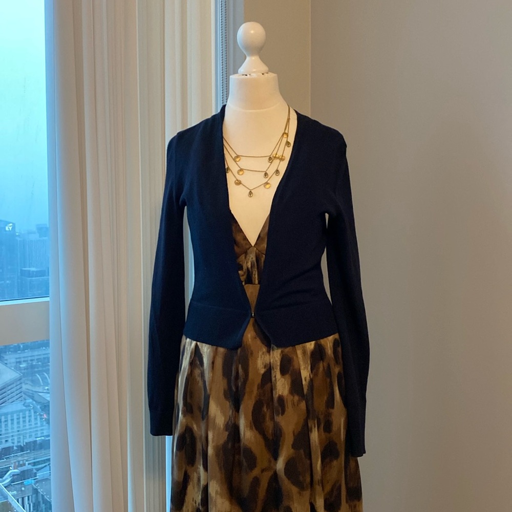 Hugo Boss navy cropped cardigan 100% virgin wool size S